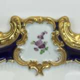 Außergewöhnliche Carré Platte / Quadratplatte: Meissen Porzellan. Kobaltblau und Gold. Blumenbouquet. 1. Wahl. Um 1900. - фото 6