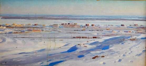 Painting “Study 4 for the panorama Battle of Stalingrad”, Pyotr Tarasovych Maltsev (1907 - 1993), Cardboard, Oil, 20th Century Realism, Landscape painting, USSR (1922-1991), 1982 - photo 1