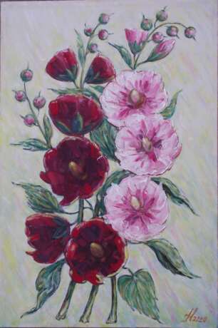 Painting “Mallow bouquet.”, Canvas on the subframe, Oil paint, Contemporary realism, Still life, Ukraine, 2020 - photo 1