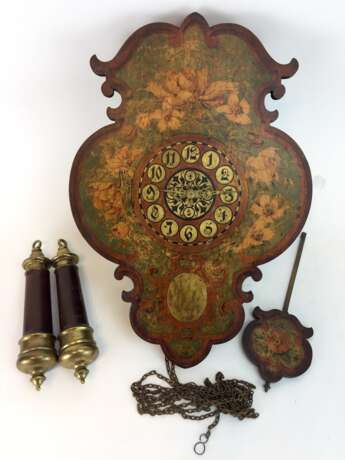 Schilder-Uhr / Bilder-Uhr, Neobarock, Holzschild von Hand bemalt, 19. Jahrhundert, mit Pendel und Gewichten, sehr gut. - фото 2