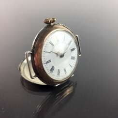 Damen-Taschenuhr / Damen-Armbanduhr: Silber 800, Rotgold-Rand (Galonné), fein graviert, Zylinder-Hemmung, 1900, sehr gut