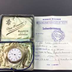 Herren-Taschenuhr / Frackuhr / Zylinder-Taschenuhr: Gelb-Gold 585, Schlüsselaufzug, Deutsch um 1880, mit Expertise.