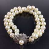 Elegantes zweireihiges Perl-Armband / Perlenarmband: Akoya-Perlen, Handarbeitsverschluß Silber 925 rhodiniert, sehr gut. - photo 2