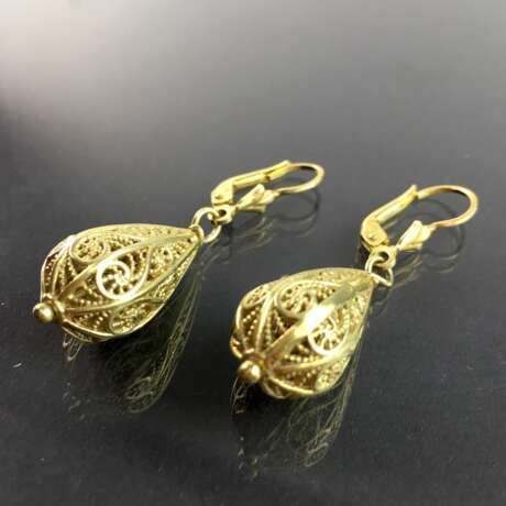 Opulente Ohrhänger / Filgran-Ohrhänger im Orient-Stil, Silber 925 vergoldet, sehr schön. - photo 2