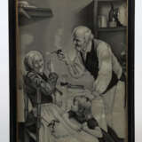 Seidenbild ''Altes Paar und Enkelkind'' nach dem Gemälde des italienischen Malers Adolfo Dumini (geb. 1863 in Florenz) - Foto 2