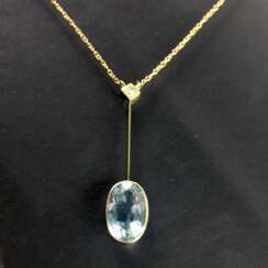 Elegantes Aquamarin-Diamant-Collier: Gelb-Gold 585, Art-Deko um 1930, sehr gut.