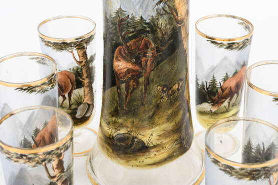 Weinkanne und 6 Gläser mit Jagdmotiven - photo 2