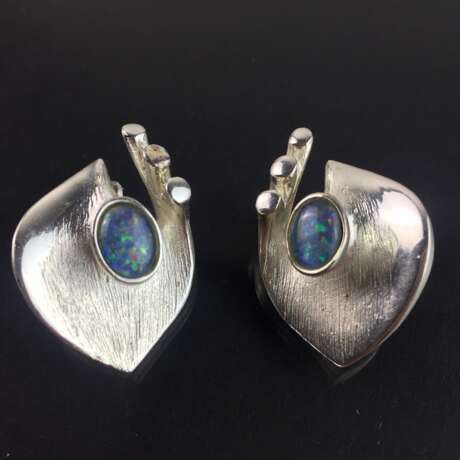 Designer-Ohrhänger / Ohrclipse: Silber 925, rhodiniert, Opal, sehr schön. - Foto 1