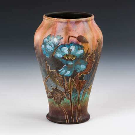Kleine Jugendstil-Vase mit blauen Mohnblumen - Foto 1