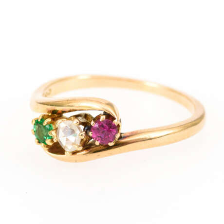 Jugendstil-Ring mit Smaragd, Rubin und Diamantrose - photo 2