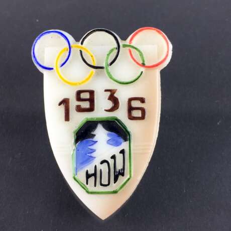 Abzeichen / Anstecknadel: Hauptverband Deutscher Wintersportvereine der Tschechoslowakischen Republik, Olympia 1936. - Foto 1