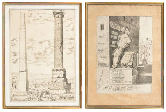 LAFRERI, Antonio (1512 Orgelet - 1577 Rom). Zwei Grafiken mit Antiken Ruinen und Skulpturen. - Foto 1