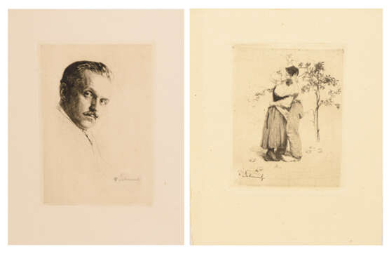 SCHMUTZER, Ferdinand (1870 Wien - 1928 Wien). 2 Werke: "Der Kuss" | "Selbstbildnis". - photo 1