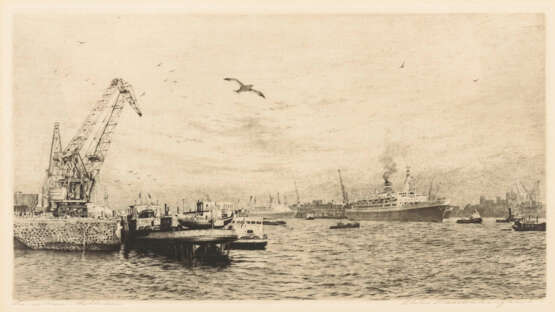 LANGBROEK, Maarten (1918 IJmuiden - 1985 Harderwijk). Undeutlich signiert: Hafen Rotterdam. - Foto 1