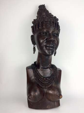 Afro-Gelbholz-Skulptur: Xhosa-Frau / amaXhosa-Stammesangehörige / schwarzafrikanische Buschfrau, Südafrika 1970, selten! - Foto 1