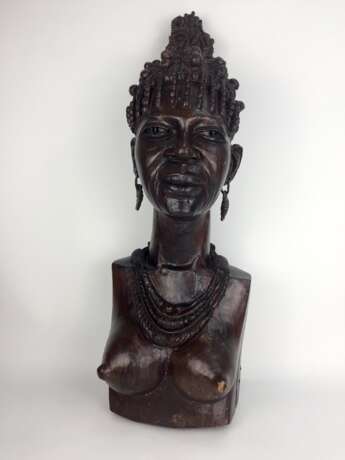 Afro-Gelbholz-Skulptur: Xhosa-Frau / amaXhosa-Stammesangehörige / schwarzafrikanische Buschfrau, Südafrika 1970, selten! - photo 2