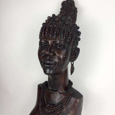 Afro-Gelbholz-Skulptur: Xhosa-Frau / amaXhosa-Stammesangehörige / schwarzafrikanische Buschfrau, Südafrika 1970, selten! - Foto 5