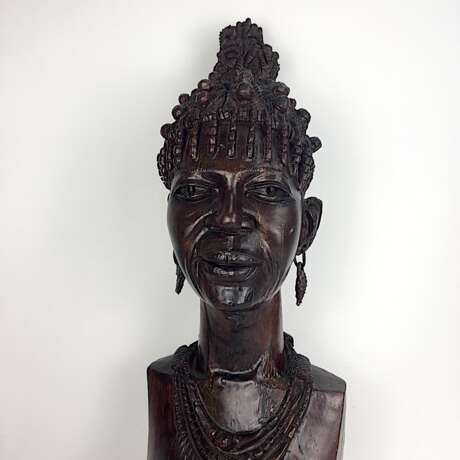 Afro-Gelbholz-Skulptur: Xhosa-Frau / amaXhosa-Stammesangehörige / schwarzafrikanische Buschfrau, Südafrika 1970, selten! - Foto 6