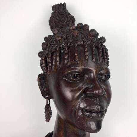 Afro-Gelbholz-Skulptur: Xhosa-Frau / amaXhosa-Stammesangehörige / schwarzafrikanische Buschfrau, Südafrika 1970, selten! - Foto 8