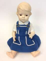 Schildkröt-Puppe aus Celluloid, gemarkt *35*, Neckarau, Mädchen mit Kleid.