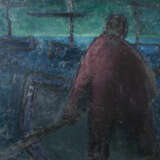 Maler des 20. Jahrhundert ''Mann im Boot'' stilisierte Darstellung in der Nacht - Foto 1