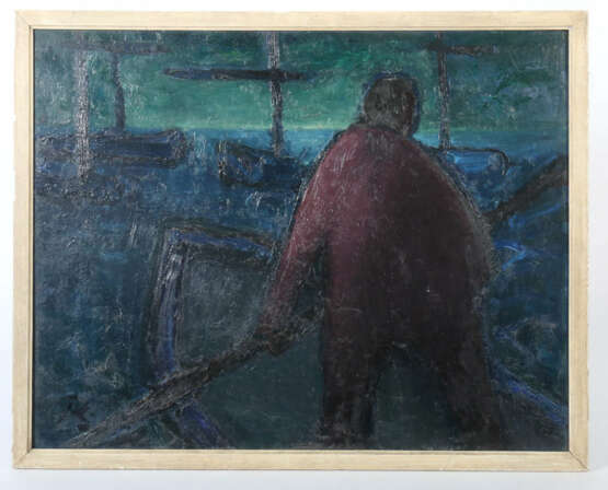 Maler des 20. Jahrhundert ''Mann im Boot'' stilisierte Darstellung in der Nacht - Foto 2