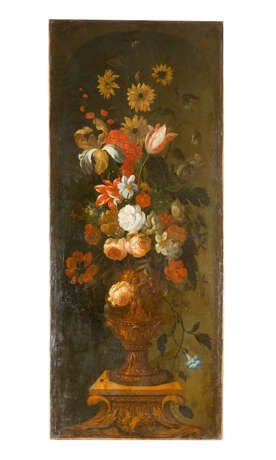  Franz Werner Tamm (1658-1724)-attributed large flower stillife in sculpted stone vase on stone base - Foto 1