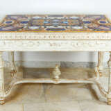 Florentine Table on four fluted and carved feet with curved H connection - photo 1