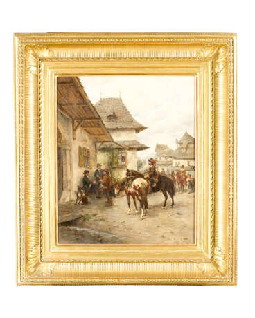 LugwigGedlek (1847-1904) historical village scene with Horses and Curassiers - Foto 1
