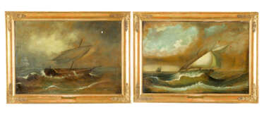 Thomas Ender (1793-1875)-attributed A pair of painting with ships in heavy sea