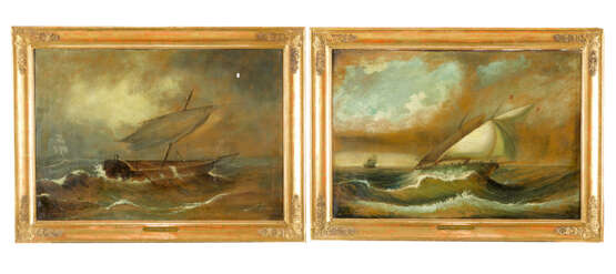 Thomas Ender (1793-1875)-attributed A pair of painting with ships in heavy sea - Foto 1