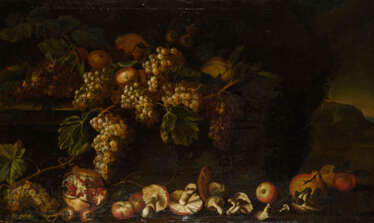 RUOPPOLO, Giovanni Battista zugeschrieben (1629 Neapel - 1693 ebd.). Ruoppolo, Giovanni Battista zugeschrieben: Großes Früchtestillleben mit Pilzen.