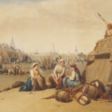 BREBANT, Adolphe (1819 Paris - nach 1870). Fischerinnen im belebten französischen Hafen. - Foto 1