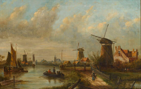 SPOHLER, Jacob Jan Coenraad (1837 Amsterdam - 1923 ebd.). Spohler, Jacob Jan Coenraad: Holländische Stadt mit Windmühlen. - photo 1