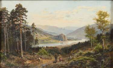 MÜHLIG, Bernhard (1829 Eibenstock - 1910 Dresden). Mühlig, Bernhard: Flusslandschaft mit Figuren.