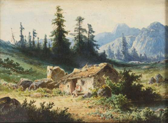 DOLL, Anton (1826 München - 1887 ebd.). Doll, Anton: Berghütte in den Alpen. - фото 1