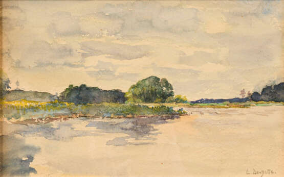 DOUZETTE, Louis (1834 Tribsees - 1924 Barth). Douzette, Louis: Landschaft am Seeufer. - Foto 1