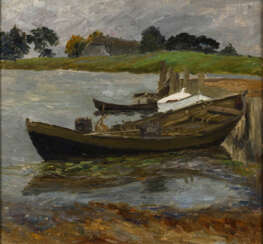 HERBST, Thomas zugeschrieben (1848 Hamburg - 1915 ebd.). Herbst, Thomas zugeschrieben: Fischerkahn am Ufer.