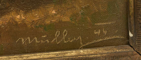 UNBEKANNTER KÜNSTLER, "Am bewaldeten Ufer", Öl auf Leinwand, gerahmt, signiert und datiert, 20. Jahrhundert - photo 2