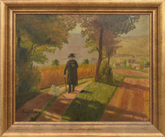 F.GLÖCKLER, "Der Wanderer", Öl auf Platte, gerahmt und signiert - photo 1