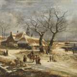KNIP, Joseph August (1777 Tilborg - 1847 Berlicum/'s-Hertogenbosch). Knip, J.: Fischerdorf im Winter mit Staffage. - photo 1