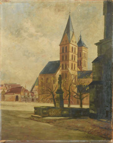 WALTER TÄTROW,"Brunnen auf dem Kirchplatz", Öl auf Leinwand, signiert, um 1910 - photo 1
