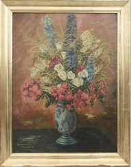 UNBEKANNTER KÜNSTLER, "Vase mit Sommerblumen",Öl auf Leinwand, gerahmt, signiert und datiert