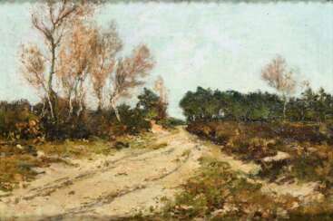 Französischer Impressionist: Weite Landschaft mit Wald und Heide.