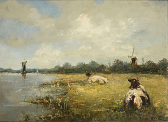 Unleserlich; Landschaft mit Kühen und Windmühle. - фото 1