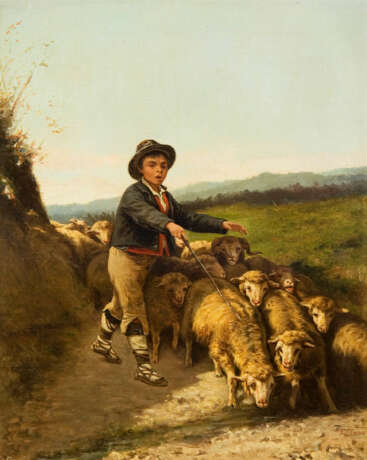 TANO, Eugenio (1840 Marzi - 1914 Florenz). Italienischer Hirtenknabe mit Schafen. - Foto 1