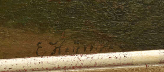 HEINRICH EDUARD HEYN,"Am Weiher vorbei", Öl auf Platte, gerahmt und signiert, 2. Hälfte 19. Jahrhundert - Foto 2