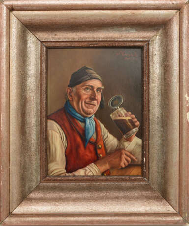 WALTER ROESSLER," Biertrinker", Öl auf Holz, gerahmt und signiert - Foto 1
