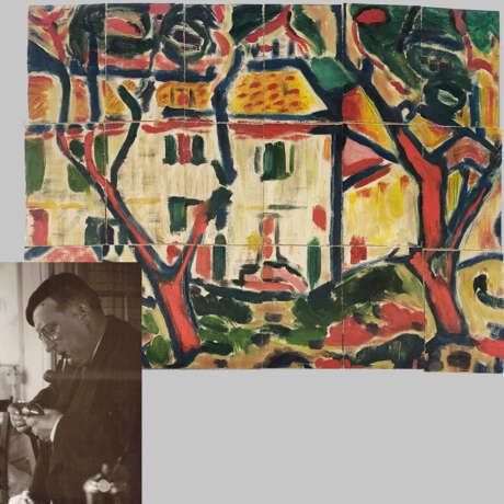 DERAIN, André, Umkreis (1880 Chatou - 1954 Garches). 5 Fotos, 1 Brief, 1 Gemälde-Fragment. - Foto 1