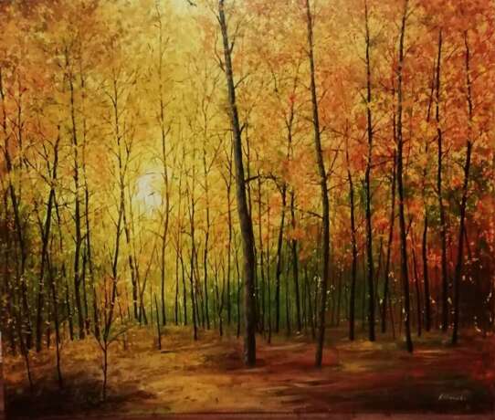 393 Закат в лесу Canvas on cardboard Oil paint Contemporary art Landscape painting Russia 2020 - photo 1